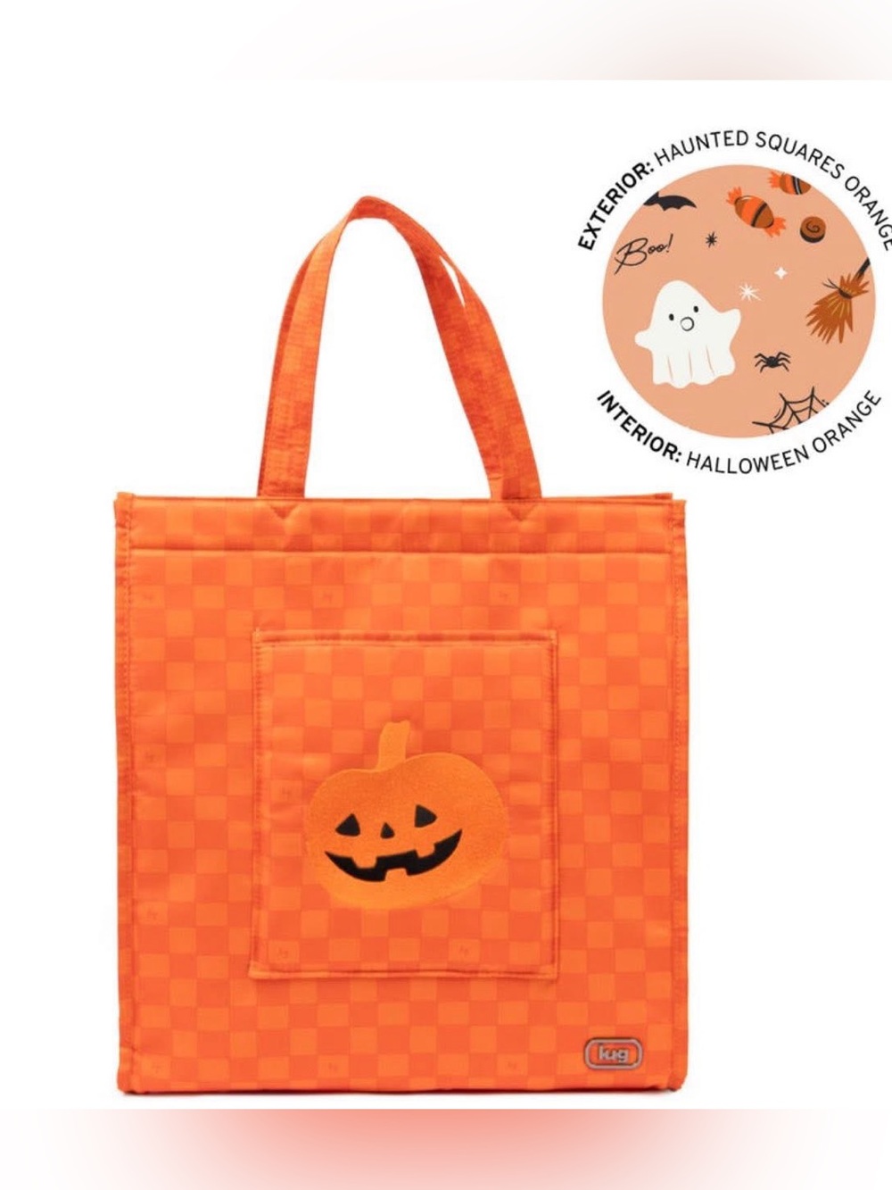 🎃 Lug Embroidered Runner Tote 🎃 - Halloween Haunted Squares Orange Pumpkin NWT